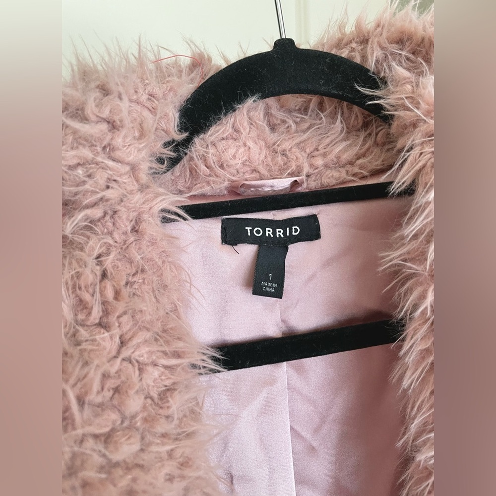 Torrid Sherpa Drape Front Jacket Mauve Pink 1X 14-16 Fluffy Cozy Neutral Rave - Picture 12 of 13